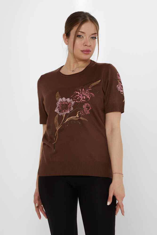 ژاکت بافتنی قهوه دوزی گلدار - 31725 | KAZEE (مجموعه 3 عددی L-XL-2XL) - 1