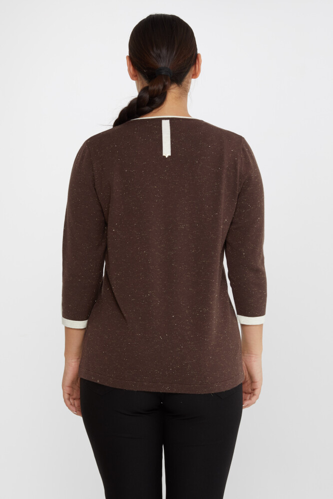 ژاکت بافتنی قهوه ای آستین بلند پر زرق و برق - 31605 | KAZEE (ست 3 M-L-XL) - 5