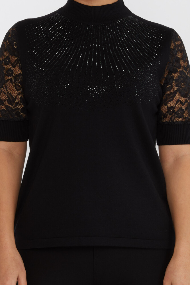 ژاکت بافتنی آستین توری سنگ دوزی مشکی - 30959 | KAZEE (مجموعه 4 M-L-XL-2XL) - 3