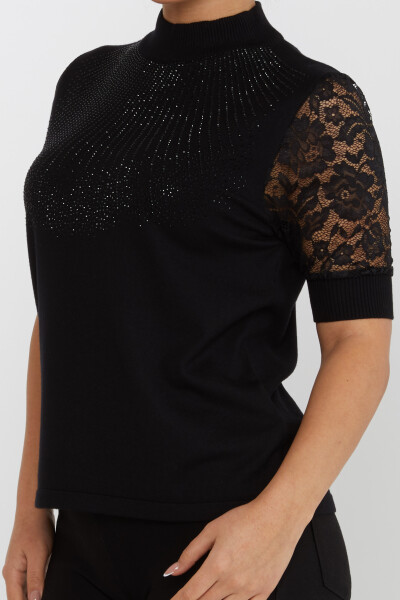 ژاکت بافتنی آستین توری سنگ دوزی مشکی - 30959 | KAZEE (مجموعه 4 M-L-XL-2XL) - 4