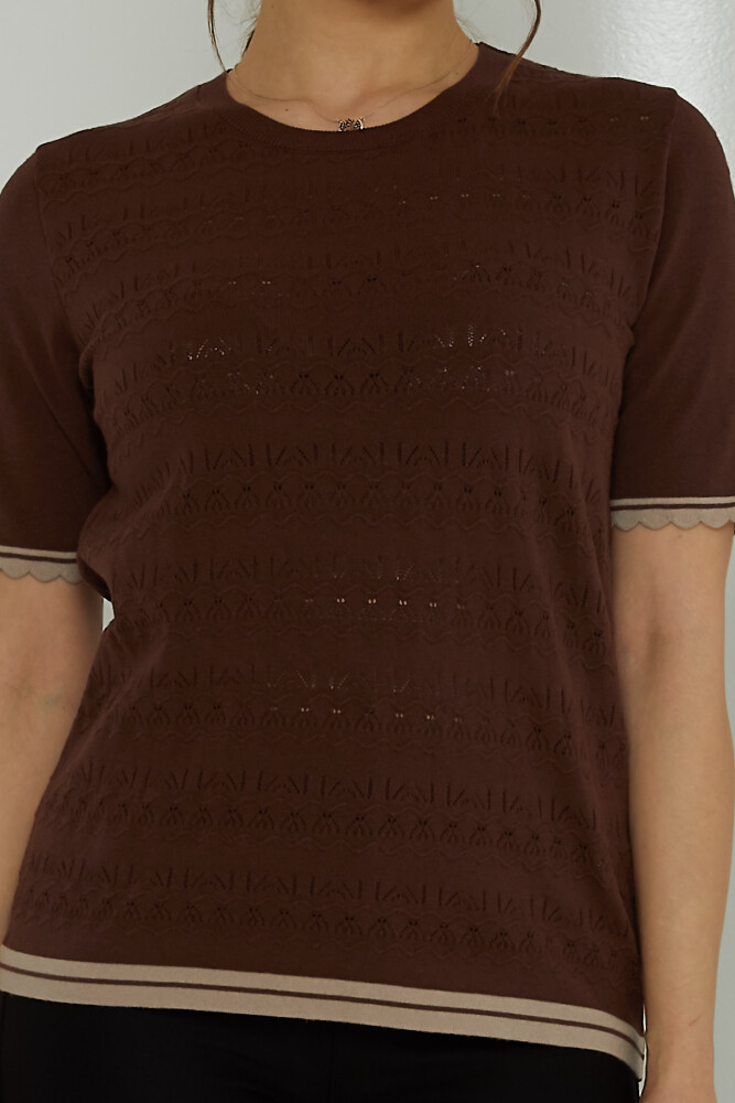 ژاکت بافتنی قهوه آستین کوتاه روباز - 31762 | KAZEE (ست 3 M-L-XL) - 3