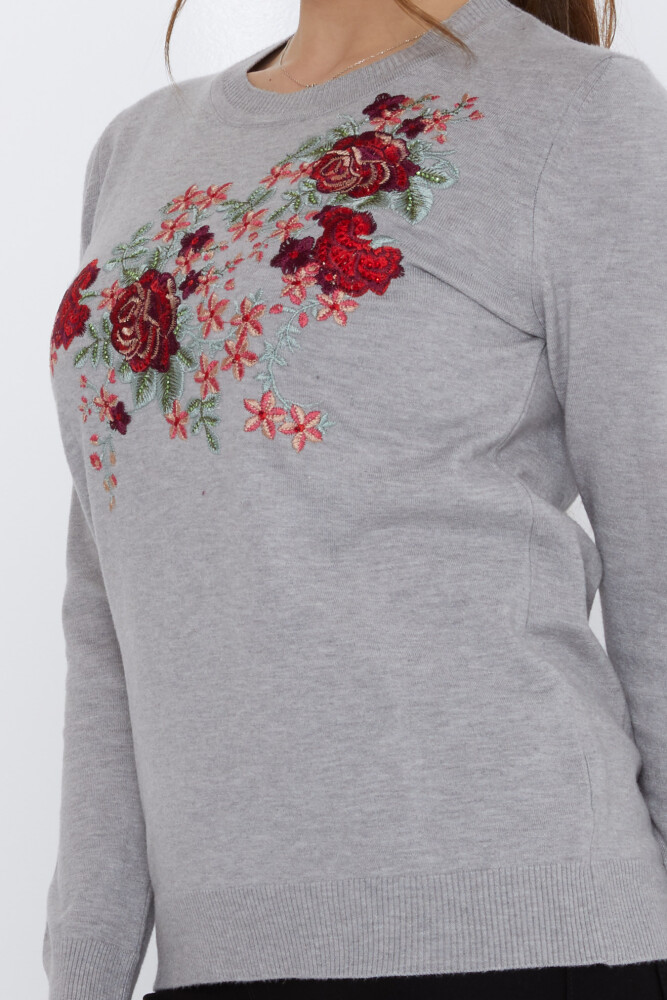 ژاکت بافتنی رز دوزی خاکستری - 31377 | KAZEE (مجموعه 3 عددی L-XL-2XL) - 4