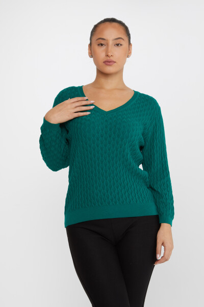 ژاکت بافتنی خود طرح V یقه سبز - 31247 | KAZEE (ست 3 M-L-XL) 