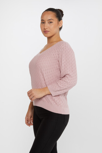 ژاکت بافتنی پودر یقه V خود طرح دار - 31247 | KAZEE (ست 3 M-L-XL) - 2