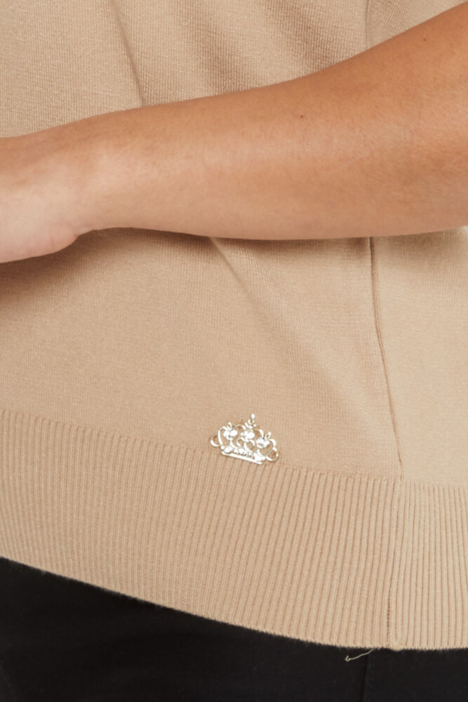 ژاکت بافتنی آرم آستین کوتاه بژ - 16271 | KAZEE (مجموعه 4 عددی L-XL-2XL-3XL) - 4