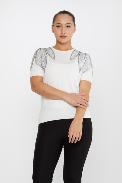 ژاکت بافتنی سنگ شانه دوزی شده مدل آمریکایی Ecru - 30792 | KAZEE (مجموعه 4 M-L-XL-2XL) - 2