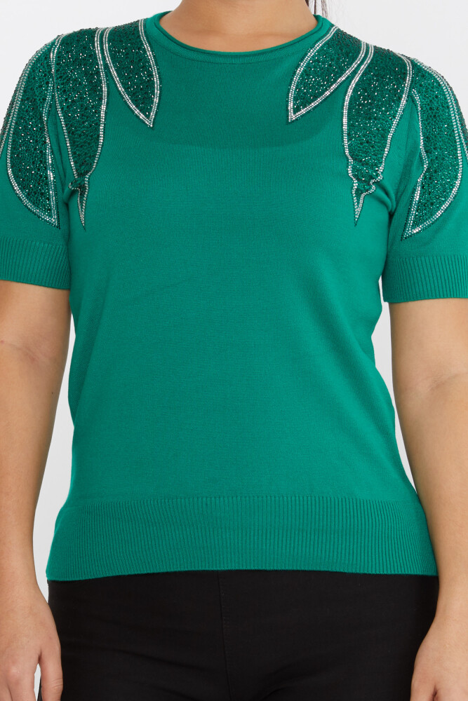 ژاکت بافتنی سنگ شانه دوزی شده مدل آمریکایی سبز - 30792 | KAZEE (مجموعه 4 M-L-XL-2XL) - 3