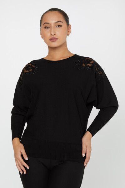 ژاکت بافتنی ژاکت دوزی سنگ دوزی مشکی - 30903 | KAZEE (مجموعه 4 عددی L-XL-2XL-3XL) 