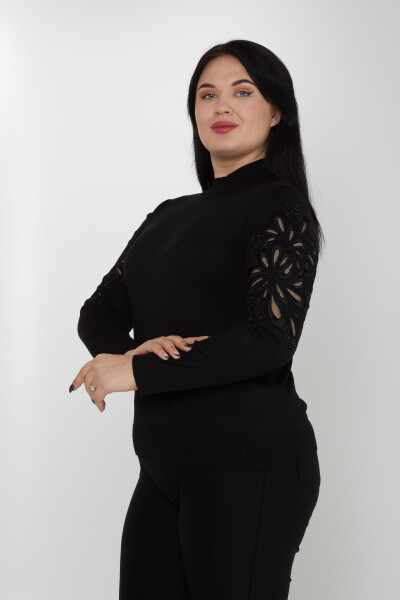 ژاکت بافتنی آستین یقه ایستاده دوزی مشکی - 31264 | KAZEE (مجموعه 4 M-L-XL-2XL) - 1