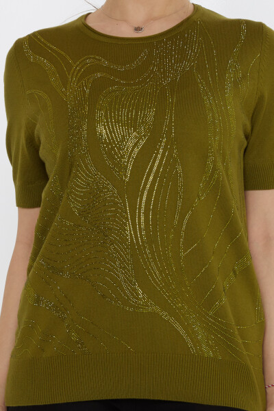 ژاکت بافتنی سنگ دوزی شده سبز تیره - 30315 | KAZEE (مجموعه 3 عددی L-XL-2XL) - 3