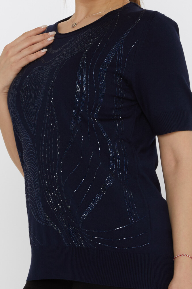 ژاکت بافتنی سنگ دوزی سرمه ای - 30315 | KAZEE (مجموعه 3 عددی L-XL-2XL) - 4