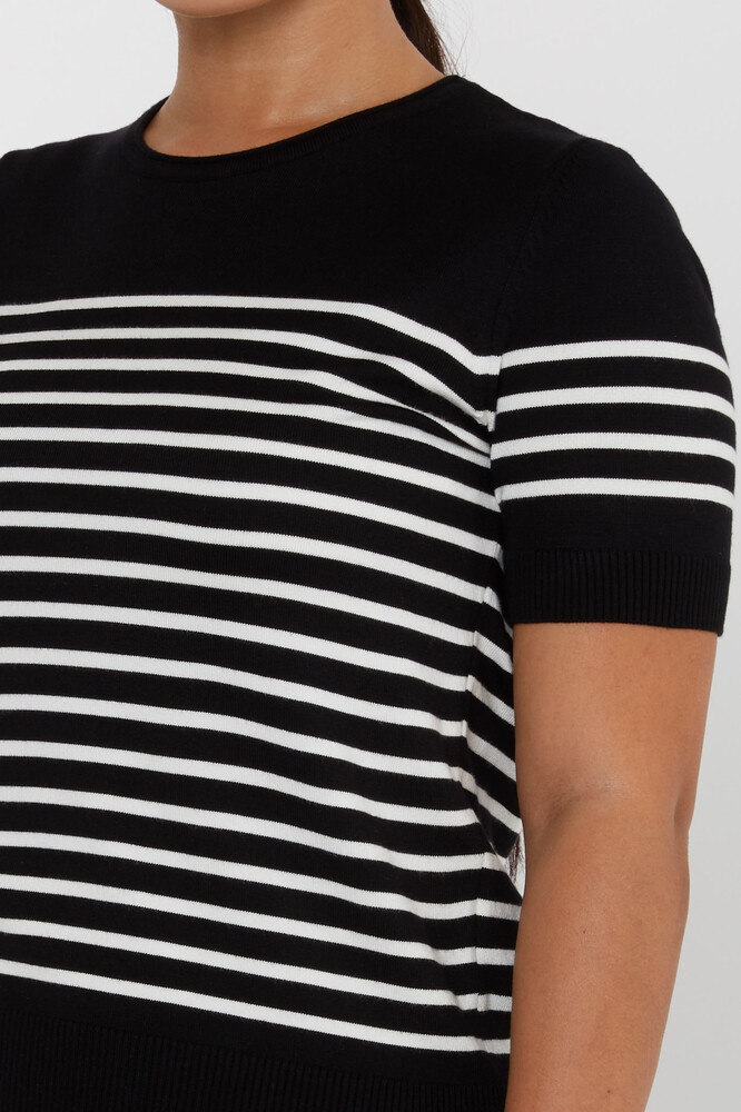 ژاکت بافتنی آستین کوتاه راه راه مشکی - 30396 | KAZEE (مجموعه 4 M-L-XL-2XL) - 3