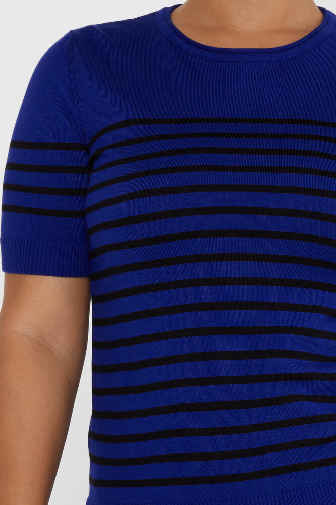 ژاکت بافتنی ساکس آستین کوتاه راه راه - 30396 | KAZEE (مجموعه 4 M-L-XL-2XL) - 4