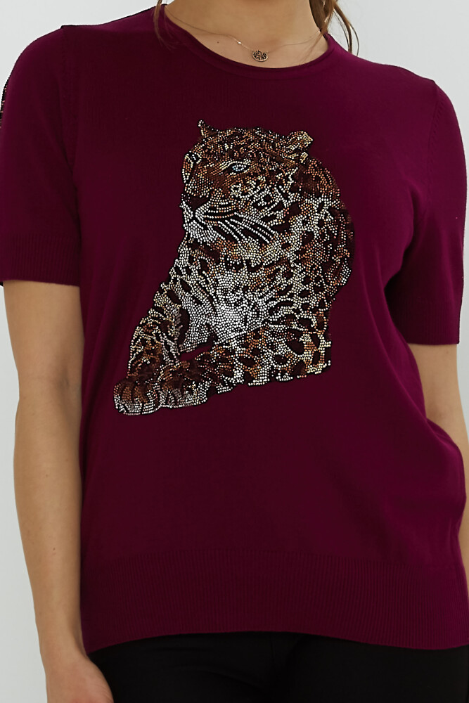 ژاکت بافتنی با سنگ ببر مدل آمریکایی بنفش - 31825 | KAZEE (ست 3 L-XL-2XL) - 3