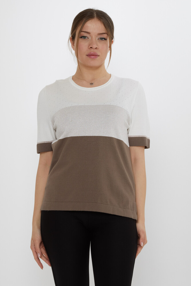 ژاکت بافتنی دو رنگ اکرو مینک – 31863 | KAZEE (مجموعه 3 عددی L-XL-2XL) - 1