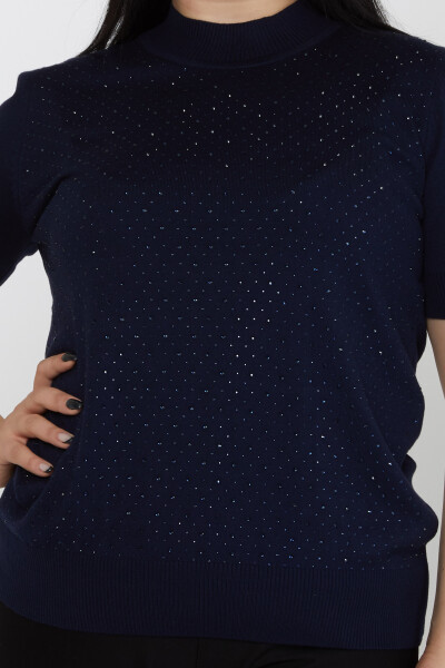 ژاکت بافتنی مدل آمریکایی سنگ دوزی سرمه ای - 31864 | KAZEE (مجموعه 4 عددی L-XL-2XL-3XL) - 2