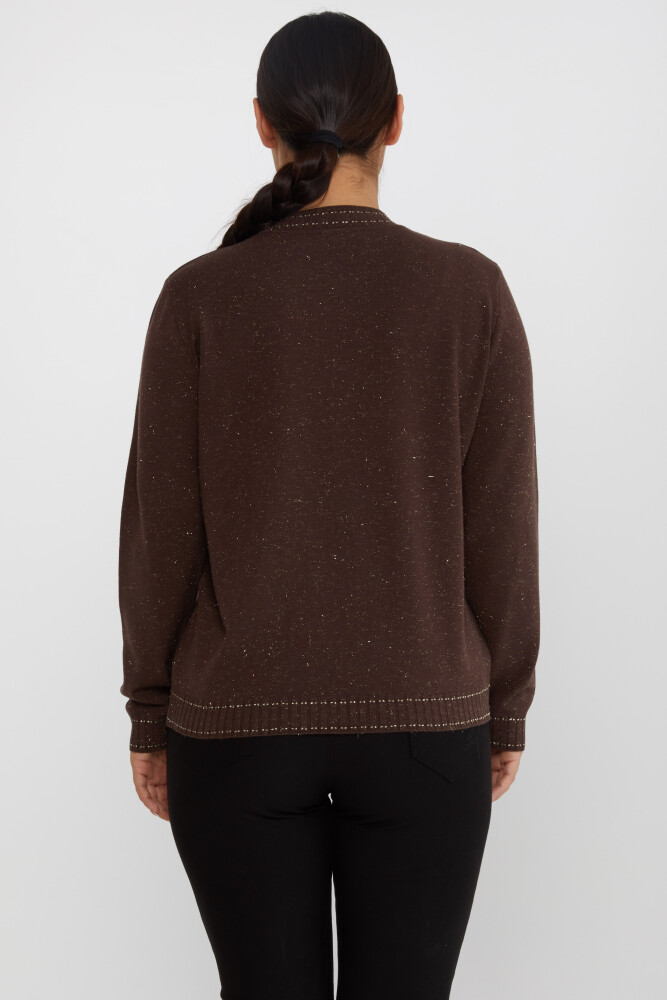 ژاکت بافتنی یقه آستین بلند قهوه - 31629 | KAZEE (مجموعه 3 عددی XL-2XL-3XL) - 5