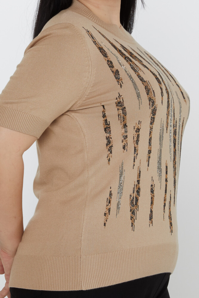 ژاکت بافتنی سنگ پلنگ دوزی یقه بژ - 31565 | KAZEE (ست 3 M-L-XL) - 3