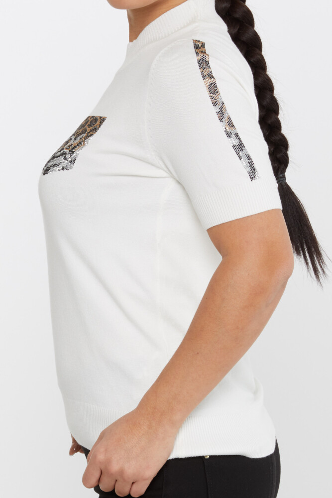 ژاکت بافتنی یقه دوزی سنگ پلنگ اکرو - 31623 | KAZEE (مجموعه 4 M-L-XL-2XL) - 4