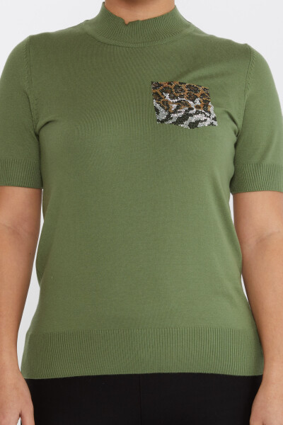 ژاکت بافتنی یقه خاکی سنگ دوزی سنگ پلنگ - 31623 | KAZEE (مجموعه 4 M-L-XL-2XL) - 3