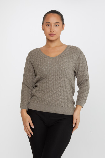 ژاکت بافتنی خود طرح V یقه Mink - 31247 | KAZEE (ست 3 M-L-XL) 