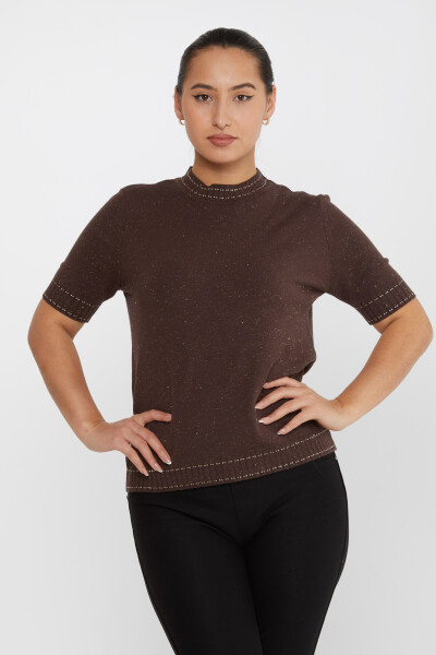 ژاکت بافتنی آستین کوتاه قهوه براق - 31626 | KAZEE (ست 3 M-L-XL) - 1