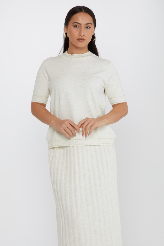 ژاکت بافتنی آستین کوتاه اکرو پر زرق و برق - 31626 | KAZEE (ست 3 M-L-XL) - 2