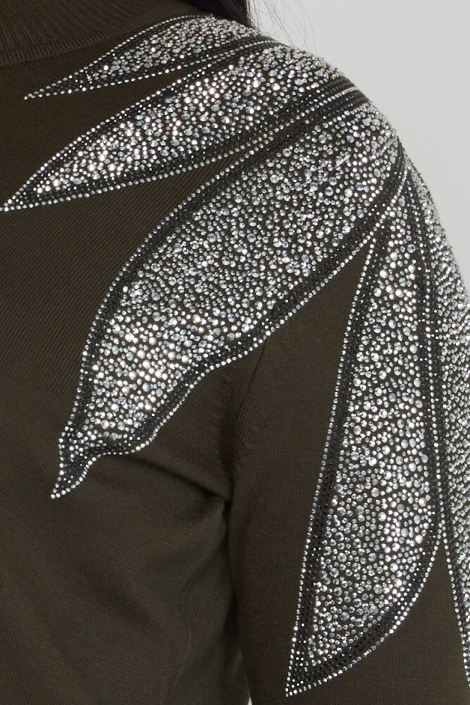 ژاکت بافتنی با سنگ دوزی یقه ایستاده خاکی - 31601 | KAZEE (ست 3 M-L-XL) - 4