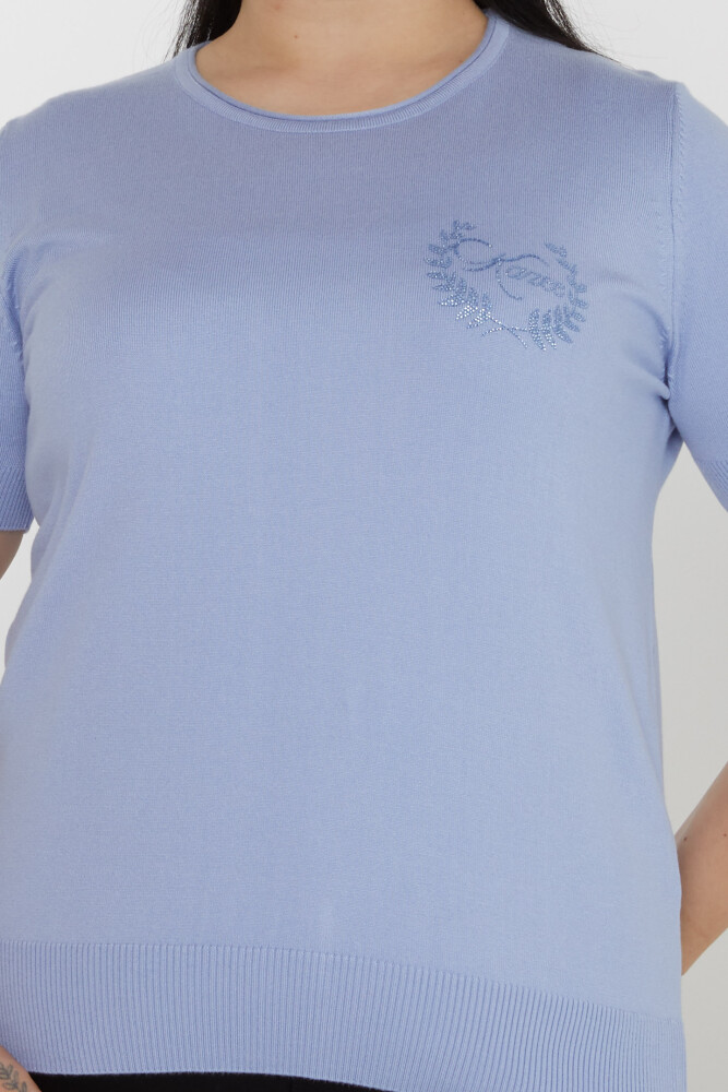 ژاکت بافتنی سنگ دوزی آستین کوتاه آبی - 31773 | KAZEE (مجموعه 3 عددی XL-2XL-3XL) - 3