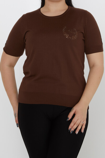 ژاکت بافتنی قهوه آستین کوتاه سنگ دوزی شده - 31773 | KAZEE (مجموعه 3 عددی XL-2XL-3XL) - 2