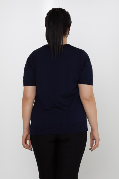 ژاکت بافتنی سنگ دوزی آستین کوتاه سرمه ای - 31773 | KAZEE (مجموعه 3 عددی XL-2XL-3XL) - 5