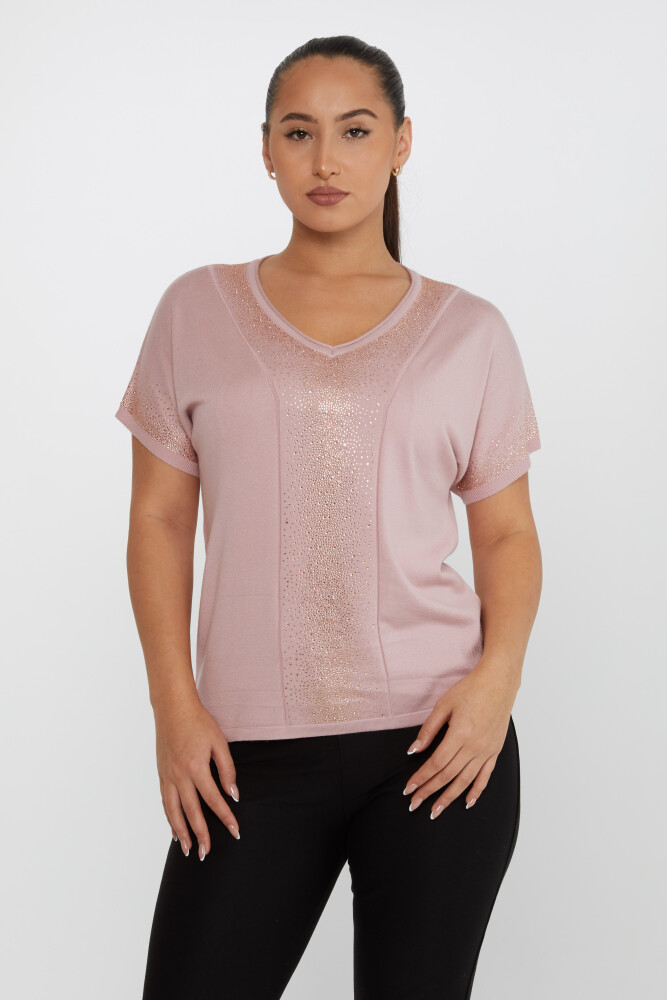 ژاکت بافتنی پودر آستین کوتاه سنگ دوزی شده - 30761 | KAZEE (مجموعه 4 عددی L-XL-2XL-3XL) - 2