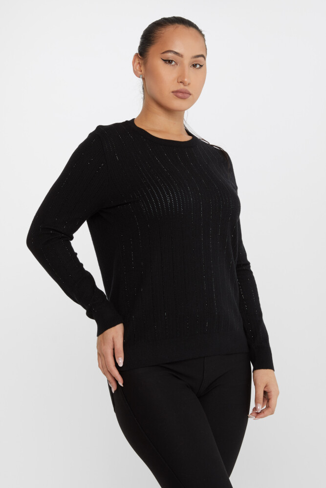 ژاکت بافتنی راه راه سنگ دوزی آستین بلند مشکی - 31110 | KAZEE (ست 3 M-L-XL) - 2