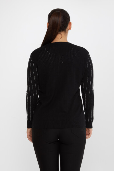 ژاکت بافتنی راه راه سنگ دوزی آستین بلند مشکی-اکرو - 31110 | KAZEE (ست 3 M-L-XL) - 5