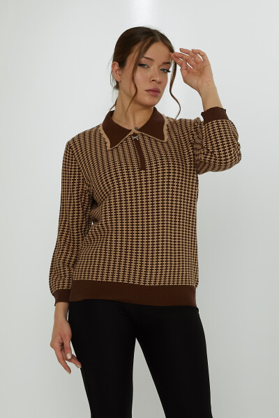 پیش بند ژاکت بافتنی یقه هوندستوث سنگی طرح دار Coffee Mink - 31570 | KAZEE (مجموعه 3 عددی XL-2XL-3XL) - Kazee (1)