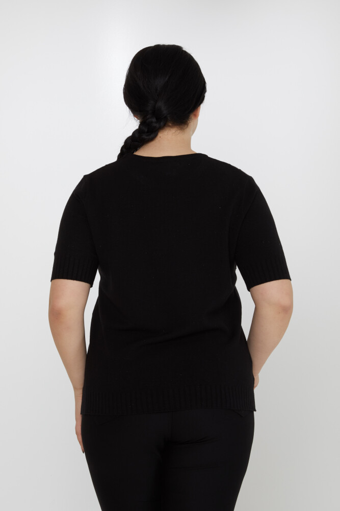 ژاکت بافتنی با جزئیات براق آستین کوتاه مشکی - 31714 | KAZEE (مجموعه 3 عددی XL-2XL-3XL) - 4