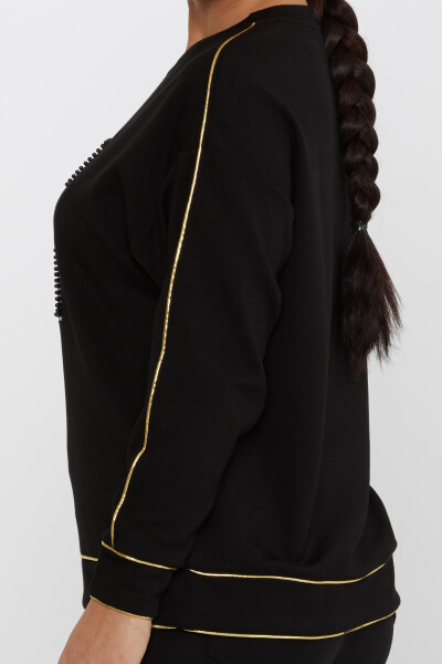 سویشرت سنگ دوزی منجوق دوزی مشکی-طلایی - 2232 | KAZEE (مجموعه 3 عددی L-XL-2XL) - 4