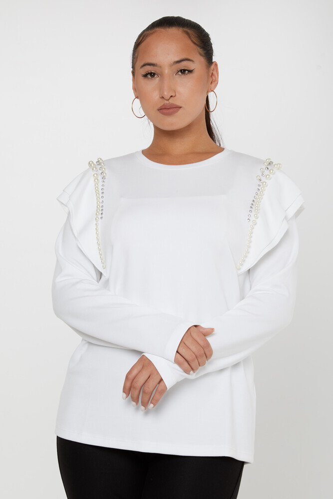 بلوز آستین دار سنگ مروارید اکرو - 17793 | KAZEE (ست 3 M-L-XL) - 1