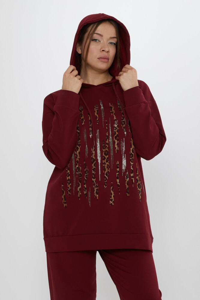 لباس ورزشی لئوپارد سنگ دوزی کلارت قرمز - 17901 | KAZEE (ست 3 M-L-XL) - 3