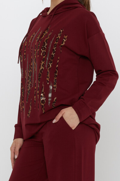 لباس ورزشی لئوپارد سنگ دوزی کلارت قرمز - 17901 | KAZEE (ست 3 M-L-XL) - 7