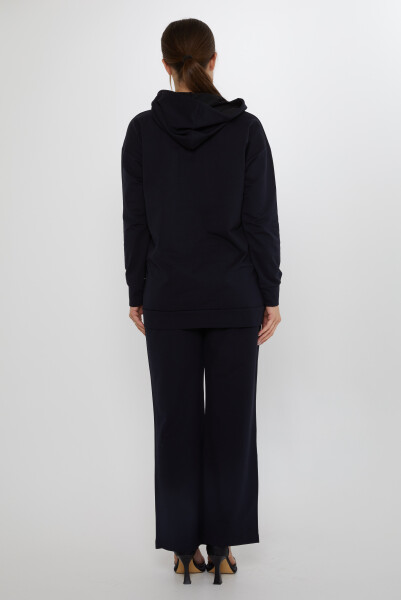 ست لباس گرم آبی سرمه ای دوزی سنگ پلنگی - 17901 | KAZEE (ست 3 M-L-XL) - 9