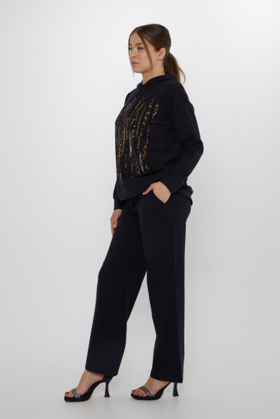 ست لباس گرم آبی سرمه ای دوزی سنگ پلنگی - 17901 | KAZEE (ست 3 M-L-XL) - 7