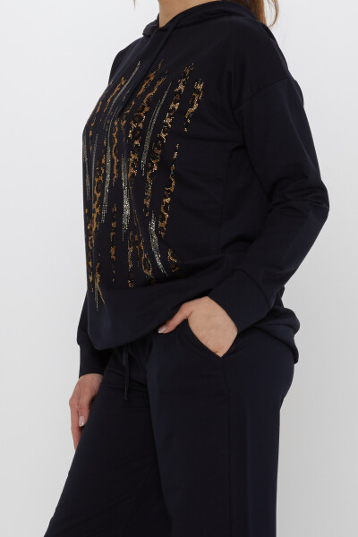 ست لباس گرم آبی سرمه ای دوزی سنگ پلنگی - 17901 | KAZEE (ست 3 M-L-XL) - 8