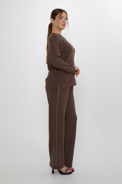 لباس ورزشی نواری سنگ دوزی قهوه ای - 17902 | KAZEE (مجموعه 3 عددی L-XL-2XL) - 6