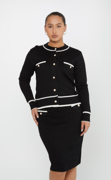 کت و شلوار دو تیکه دکمه مرواریدی آستین بلند مشکی - 30813 | KAZEE (مجموعه 4 M-L-XL-2XL) 