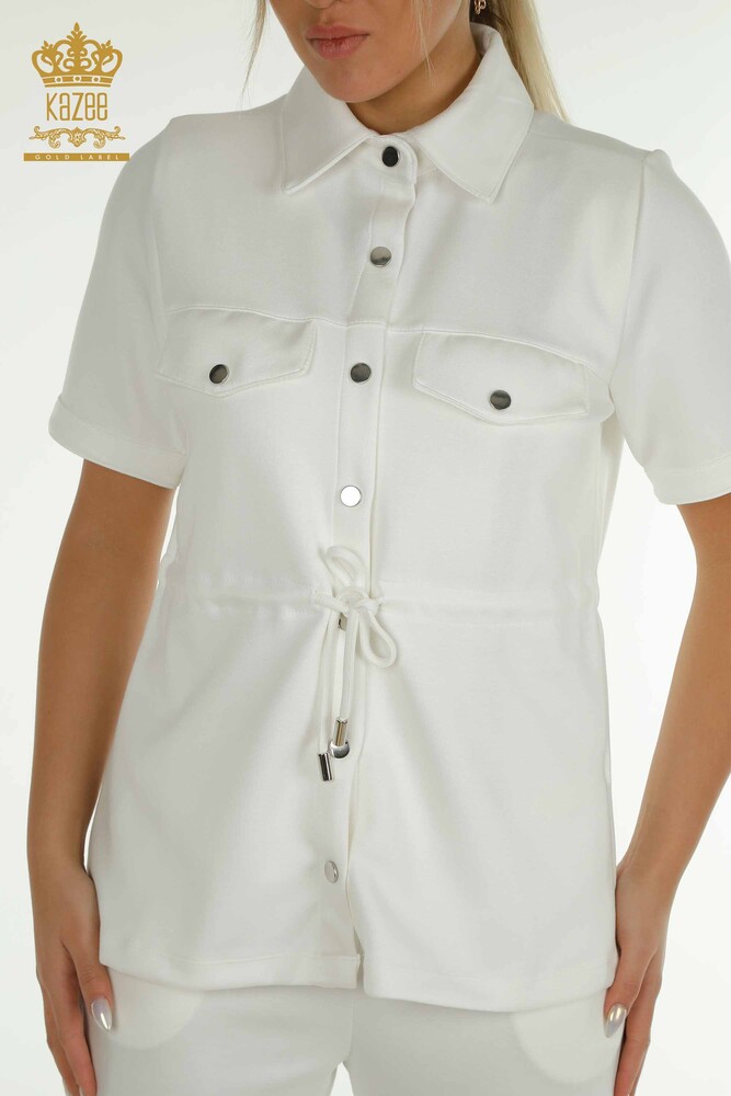 ست سه گانه اسپرت زنانه عمده فروشی - جزئیات دکمه - اکرو - 17633 | KAZEE - 5