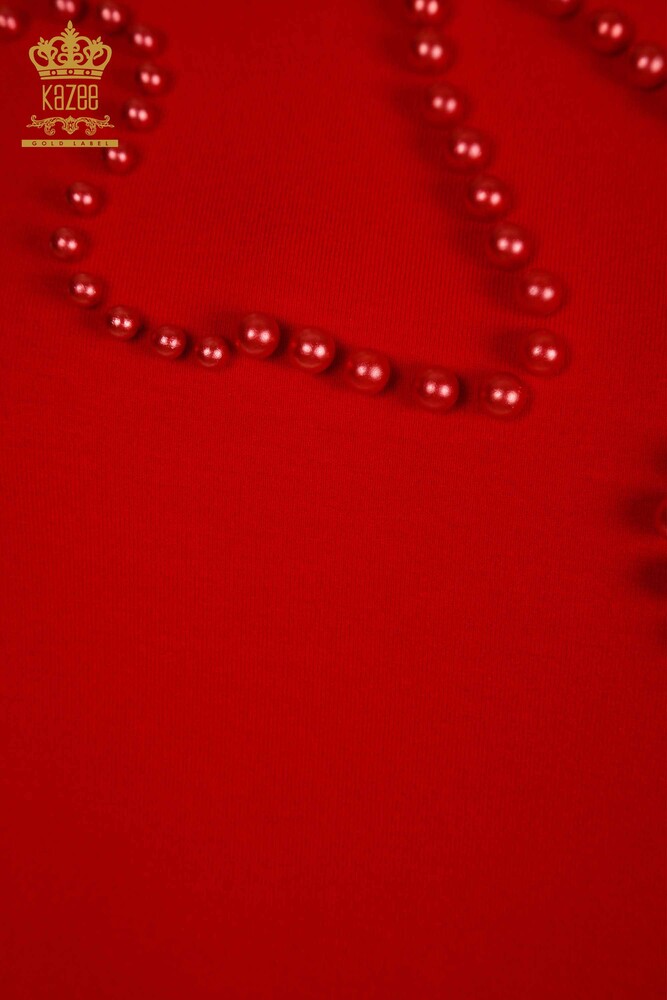 فروش عمده بلوز زنانه - منجوق دوزی - قرمز - 79196 | KAZEE - 3