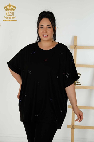 فروش عمده بلوز زنانه یقه خدمه مشکی - 79333 | KAZEE - 1