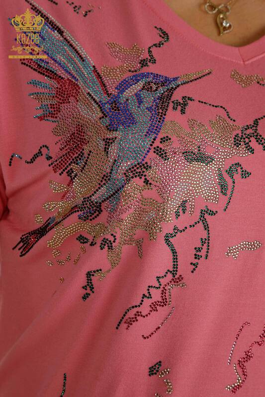 فروش عمده بلوز زنانه طرح پرنده صورتی - 79296 | KAZEE
