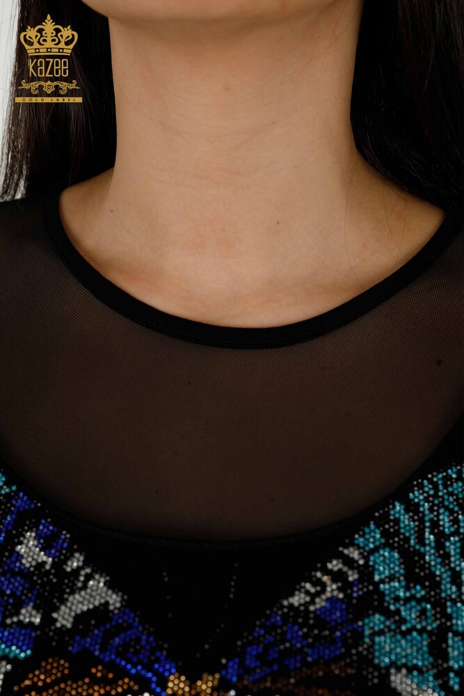 فروش عمده بلوز زنانه - طرح پروانه - مشکی - 79103 | KAZEE - 4